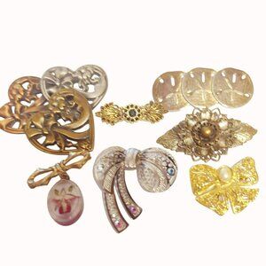Vintage Brooch Pin Bundle Metal Floral & Bow Designs Mixed Lot